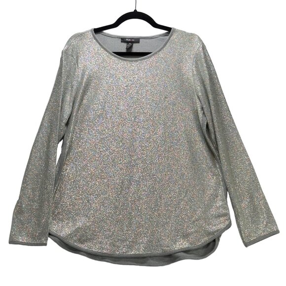 STYLE & CO Women’s Top Cotton Blend Sweatshirt Metallic Gray Long Sleeve Size M - Picture 3 of 7